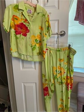 Jams World Light Green Floral Kids Pajama Set with Yellow & Pink Accents
